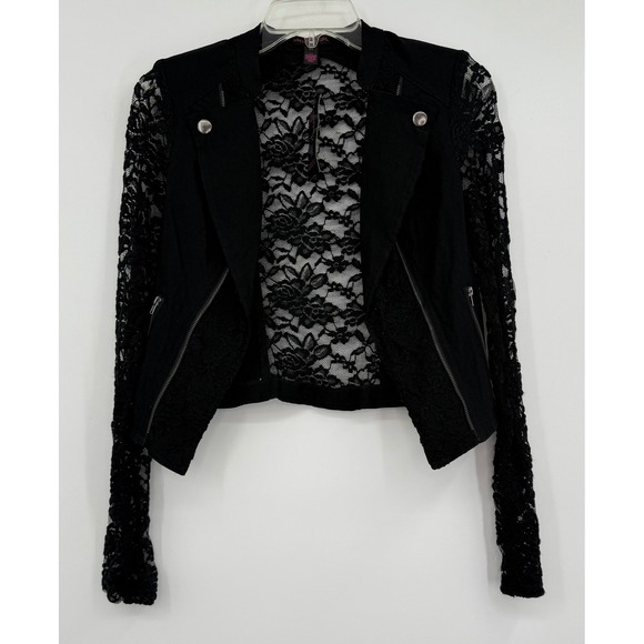 Material Girl Women Black Rose Lace Motor Jacket XS Y2K Whimsigoth Metal Fashion - Picture 6 of 13